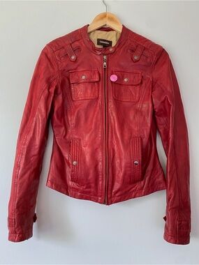 Danier Red Leather Moto Jacket